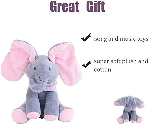 ZXYSHOP Elefante Peluche de Juguete Música Elefante del Juguete de Felpa para Niño Jugar al Escondite Elefante Juguetes Gran niños y Adultos Grey