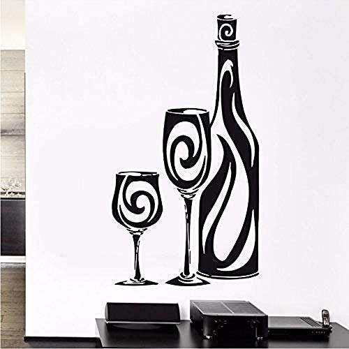 Zykang 3D Wall Stickers Wall Stickers Bottle Of Wine Glass Vinyl Wall Decals Restaurant Drink Style Wall Art Mural Bar Club Decoration Kitchen Art 42 * 77Cm