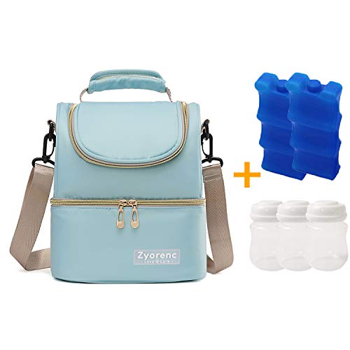 Zyorenc Bolsa Térmica Biberones Lactancia Leche Materna Mochila de Nevera, 2 Bolsas de Hielo 3 BiBiberones incluidas