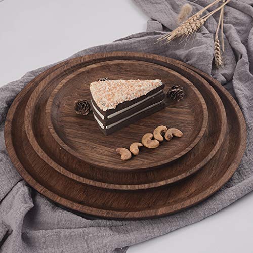 Zyrtp Bandeja Redonda de Madera – Multifunción de Madera Maciza Antideslizante Bandeja de Desayuno Juego de té Restaurante Hotel bandejas para Servir Platos, Madera, 25 * 25 * 2cm