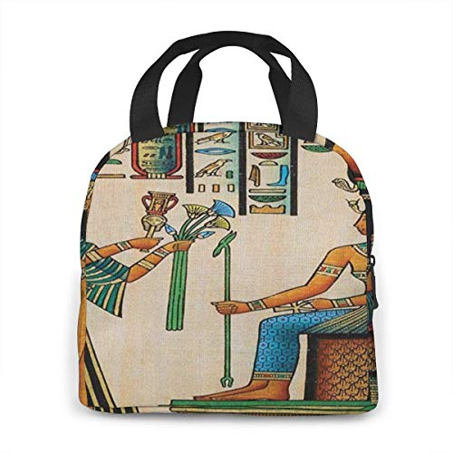 ZYWL ~ Funda de almohada decorativa egipcia antigua Bolsa de almuerzo con ilustraciones del Imperio histórico, lindas bolsas de almuerzo para mujeres, niños, niñas, hombres, adolescentes, niños, caja