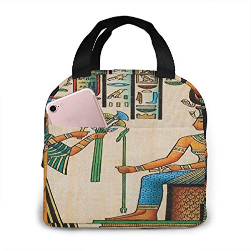 ZYWL ~ Funda de almohada decorativa egipcia antigua Bolsa de almuerzo con ilustraciones del Imperio histórico, lindas bolsas de almuerzo para mujeres, niños, niñas, hombres, adolescentes, niños, caja