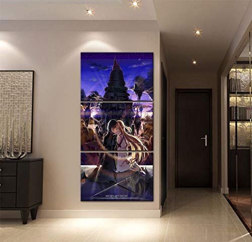 zzlfn3lv Cuadro en Lienzo Artista de Pared decoración del hogar 3 Piezas Espada Arte Pintura en línea para Sala Moderna HD Imprimir póster-50x70cmx3 Piezas