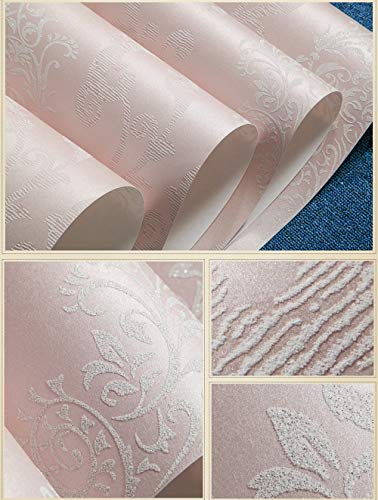 ZZW Papel pintado europeo-3D Grueso Impermeable No tejido Beige/Rosa/Amarillo Moderno Adhesivos de pared Nordic Hotel Dormitorio Sala de estar Fondos de pantalla, 0.53 * 10 metros (Color : Pink)