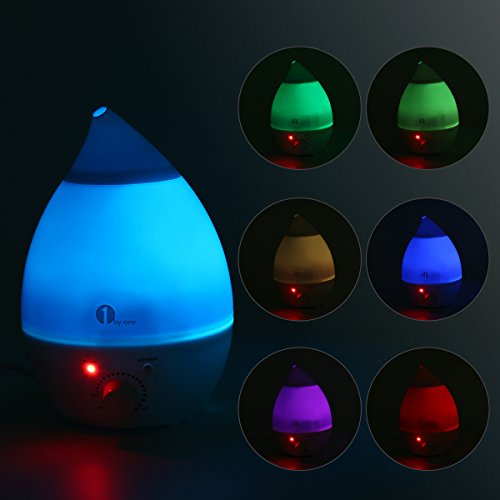 1 BY ONE 1.3 litros Humidificador ultrasónico, No Ruido con Luces LED de 7 Colores con la función Apagado automático para su hogar y Oficina