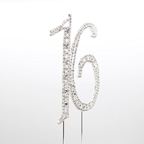 1 pieza Rhinestone 16th Año Crystal Tarta de Números Plata - 16 - brillante elegante Idea de regalo cumpleaños o aniversario de boda fiesta decoración suministros decoraciones