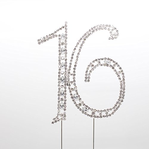 1 pieza Rhinestone 16th Año Crystal Tarta de Números Plata - 16 - brillante elegante Idea de regalo cumpleaños o aniversario de boda fiesta decoración suministros decoraciones