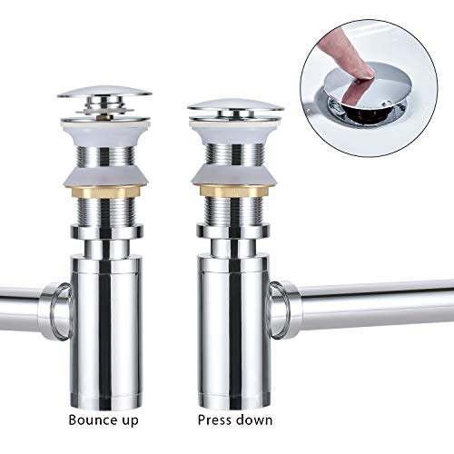 (1 SET) BONADE Sifón y Pop-up Tapones de Desagüe sin Desbordamiento para Lavabo, Automático Emergente Latón Válvula de Desagüe Cromado sin Rebosadero