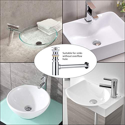 (1 SET) BONADE Sifón y Pop-up Tapones de Desagüe sin Desbordamiento para Lavabo, Automático Emergente Latón Válvula de Desagüe Cromado sin Rebosadero