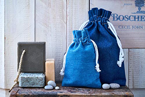 10 bolsas de tela de vaquero, bolsitas de algodón en celeste, tamaño 10 x 8 cm con cordón blanco para cerrar, 100% algodón, tela denim, bolsa de regalo (celeste)