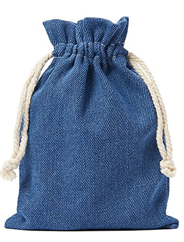 10 bolsas de tela de vaquero, bolsitas de algodón en celeste, tamaño 15 x 10 cm con cordón blanco para cerrar, 100% algodón, tela denim, bolsa de regalo (azul)