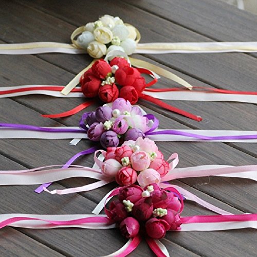 10 pcs Pulsera del Flor Muñeca,AZXES, la Flor de la Muñeca de la Novia y Damas de Honor de Perlas Suministros de Boda a Mano (Color del Champan)