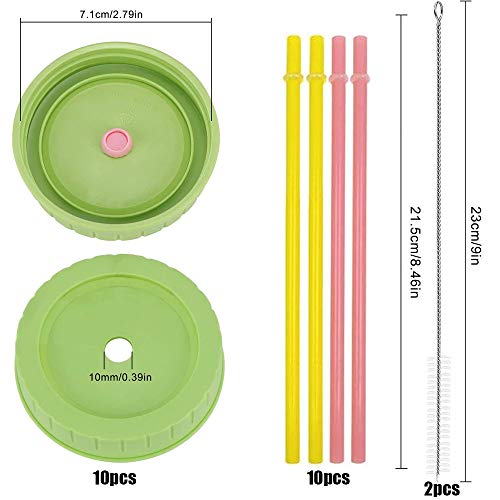 10 Piezas Tapas de Frasco de Masón Boca Regular, Tapas Tarro Masón Tapas, Viene con 10 Pajitas y 2 Cepillos Limpieza, para Tarro Cristal, Tarro Mermelada