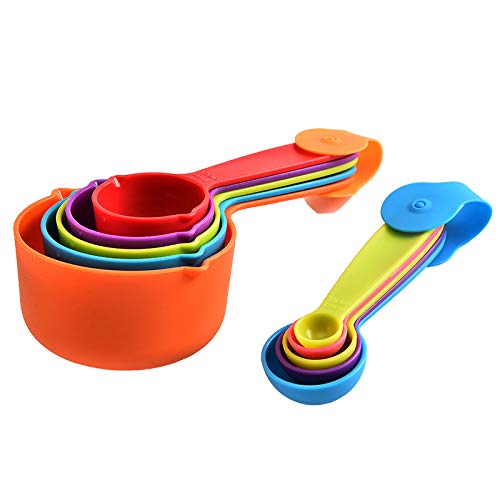 10 Piezas Tazas y Cucharas Medidoras Plástico Tazas Medidoras Reposteria Cucharas Medidoras para Ingredientes líquidos y Secos