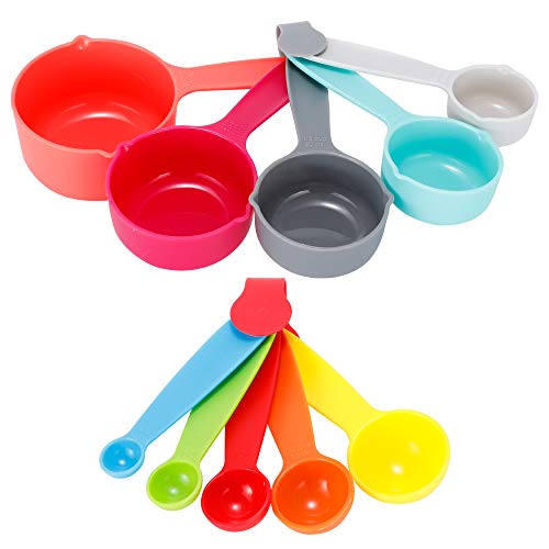 10 Piezas Tazas y Cucharas Medidoras Plástico Tazas Medidoras Reposteria Cucharas Medidoras para Ingredientes líquidos y Secos