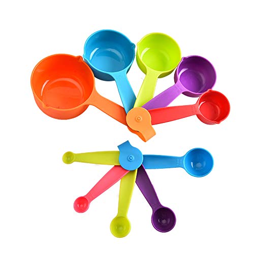 10 Piezas Tazas y Cucharas Medidoras Plástico Tazas Medidoras Reposteria Cucharas Medidoras para Ingredientes líquidos y Secos