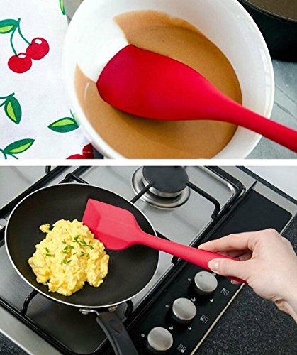 10 uds Utensilios de cocina de silicona, Contiene 2 x Espátula Cuchara de cocina Cucharón Tornero Cuchara de Espagueti Cuchara para servir Batidora Pinzas de cocina Pinceles de repostería (rojo)