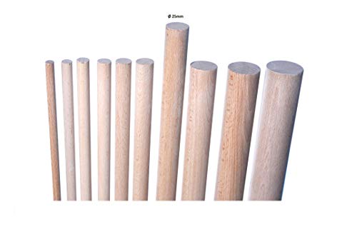 10 Varillas redondas de madera haya (1000 x 25 mm)