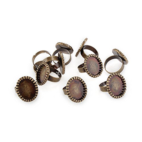 10 x Base de Anillo Metal Oval Ajustable Color Bronce Moda Retro