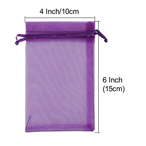 100 bolsas de organza de color morado, 10 x 15 cm, para bodas, fiestas, regalos, con cordón, bolsas de joyería, bolsas de dulces de Navidad