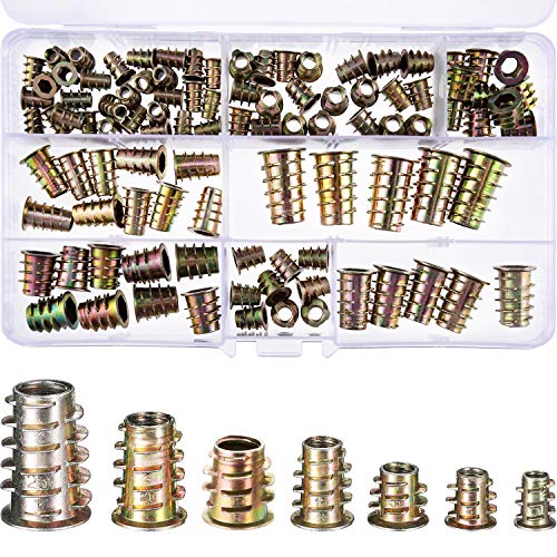 100 Piezas de Tornillo de Socket Hexagonal de Mueble de Aleación Zinc M4/ M5/ M6/ M8/ M10 Insertos de Rosca Kit de Herramienta de Surtido de Tuercas para Mueble de Madera (7 Tamaños)