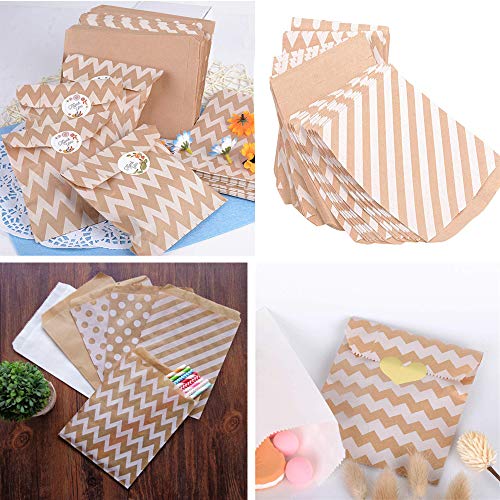 100pcs Bolsas Papel Kraft,Bolsas de Papel para Regalos Dulces de Galletas, yPegatinas Paquetes Decortivas de Regalo para Bodas de Cumpleaños de Navidad Bautismo, Golosinas, Nueces, Chocolates