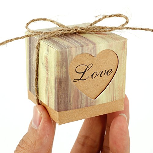 100Pcs Heart Love Rustic Sweet Laser Cut Candy Gift Boxes Wedding Party Favour