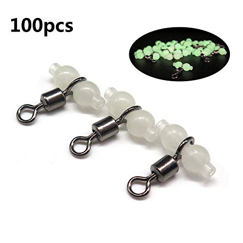 100Pcs Luminoso 3 Vías Crossline Pesca Giratoria, Conector De Anzuelo De Línea De Pesca, Triple Giratorio con Perlas Brillantes, Aparejos De Pesca De Mar Tamaño pequeño