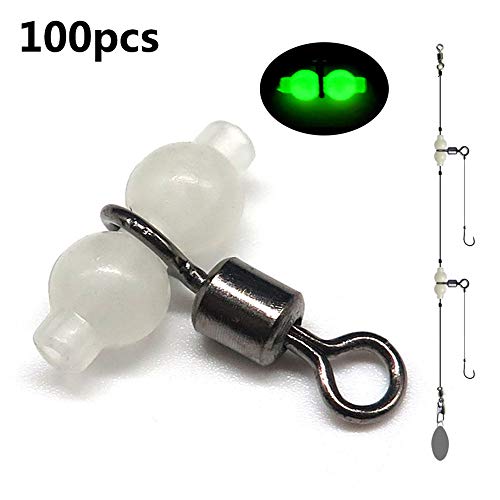 100Pcs Luminoso 3 Vías Crossline Pesca Giratoria, Conector De Anzuelo De Línea De Pesca, Triple Giratorio con Perlas Brillantes, Aparejos De Pesca De Mar Tamaño pequeño