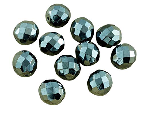 10pcs Gran Metallic Dark Silver Hematita Ronda de Cristal checo Bolas de Fuego Pulido y Facetado de Navidad 12mm