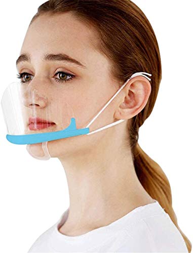 10PCS Sonrisa Transparente Protector bucal Visera Desechable Anti-vaho Bloque Spit Spread Protección elástica Facial para bocadillos Cafetería Catering Hotel Cocina Restaurante Ropa de Trabajo