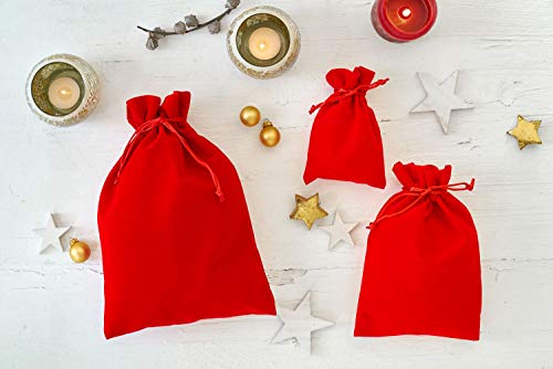 12 bolsitas de terciopelo con cordón para cerrar, tamaño 15x10 cm, bolsa para regalos de navidad, cumpleaños, joyas y otros detalles hechos a mano (rojo)