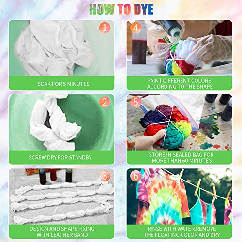 12 colores de un solo paso Tie Dye Kit para niños y adultos, Tie Dye Powder para textiles Craft Arts Camisa Tela Zapatos de lona Tshirt Ropa Pintura DIY Suministros de fiesta