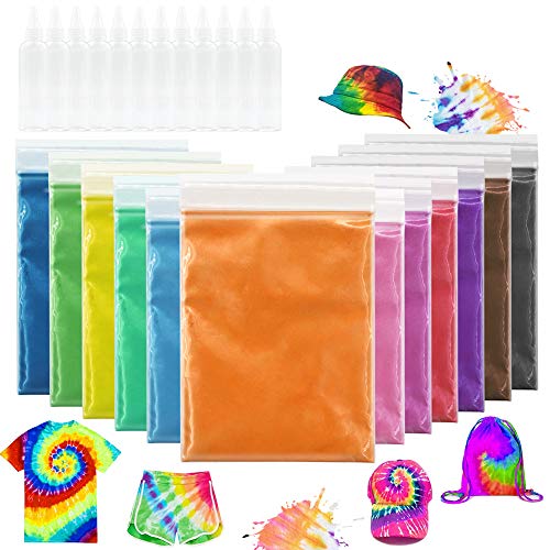 12 colores de un solo paso Tie Dye Kit para niños y adultos, Tie Dye Powder para textiles Craft Arts Camisa Tela Zapatos de lona Tshirt Ropa Pintura DIY Suministros de fiesta