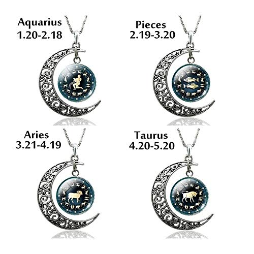 12 Signos del zodiaco constelaciones creciente de la luna colgante collar Astrología joyería del regalo del día de San Valentín regalo de cumpleaños for la novia Creativo ( Metal Color : Libra )