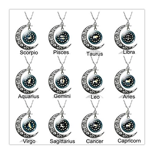 12 Signos del zodiaco constelaciones creciente de la luna colgante collar Astrología joyería del regalo del día de San Valentín regalo de cumpleaños for la novia Creativo ( Metal Color : Libra )