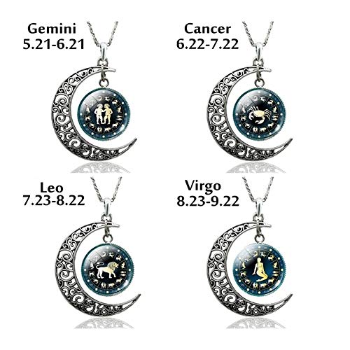 12 Signos del zodiaco constelaciones creciente de la luna colgante collar Astrología joyería del regalo del día de San Valentín regalo de cumpleaños for la novia Creativo ( Metal Color : Libra )