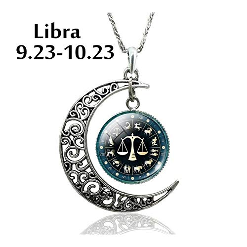 12 Signos del zodiaco constelaciones creciente de la luna colgante collar Astrología joyería del regalo del día de San Valentín regalo de cumpleaños for la novia Creativo ( Metal Color : Libra )