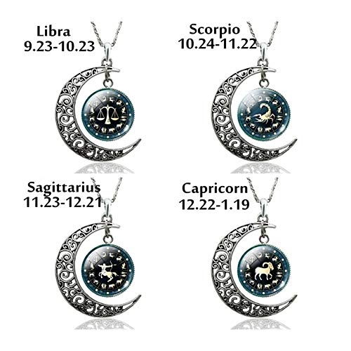 12 Signos del zodiaco constelaciones creciente de la luna colgante collar Astrología joyería del regalo del día de San Valentín regalo de cumpleaños for la novia Creativo ( Metal Color : Libra )