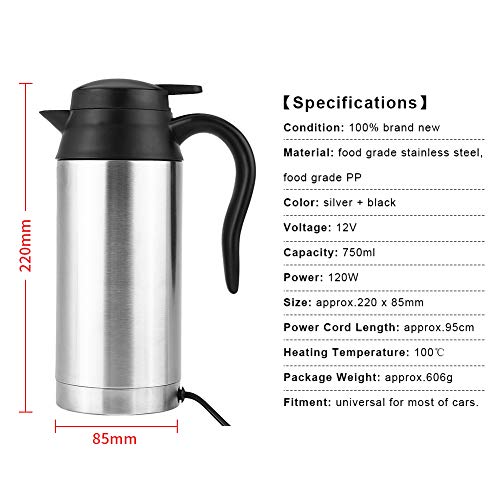 12 V 750 ml eléctrico coche hervidor portátil de acero inoxidable encendedor de cigarrillos calentamiento taza portátil coche Kettle taza eléctrica viaje termoses para calentar agua café leche té