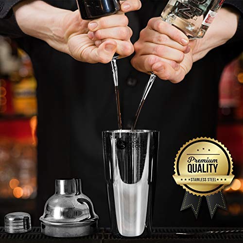 13 Piezas| Kit de Coctelera de Cóctel Profesional, Acero Inoxidable Premium - Práctico y Duradero| Cocteleria, Cocktail Shaker, Kit Barman con Soporte de Madera y Libro de Recetas en Caja de Regalo.