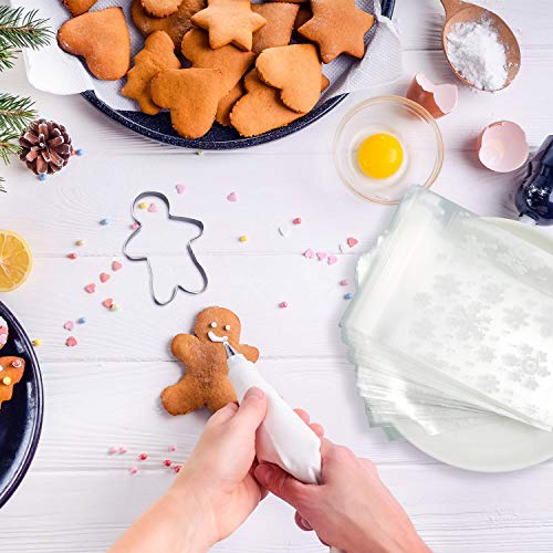 14 Kit Cortadores Acero Inoxidable Galletas Navideñas Cortador Galletas Moldes Galletas y 100 Piezas Bolsa Galletas Copo Nieve Bolsa Tratamiento Bolsa Regalo Adhesiva para Suministro Fiesta Navidad