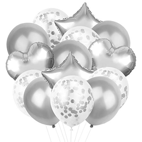 14 Piezas Globos de Fiesta, Conjunto de Mezcla de 5 Piezas Globos de Confeti, 5 Piezas Globos de Látex, 4 Piezas Globos de Lámina para Decoración de Cumpleaños, Ceremonia de la Boda