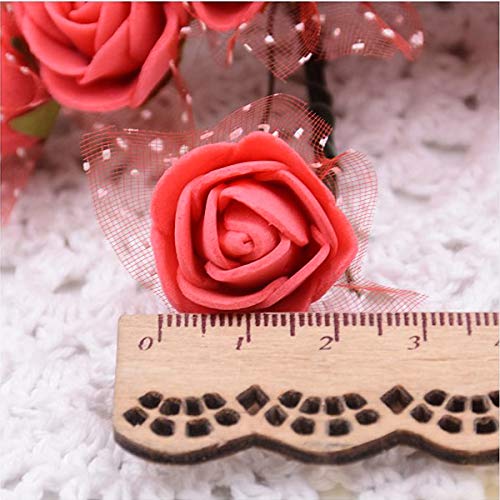 144 Piezas Mini Rosas en Espuma, Ramos de Rosas Artificiales, Falsas Flor de Rosa Cabeza con Vástago, Pequeño Artificial Flores para Manualidades DIY Boda Fiesta Hogar Decoración (Rojo)