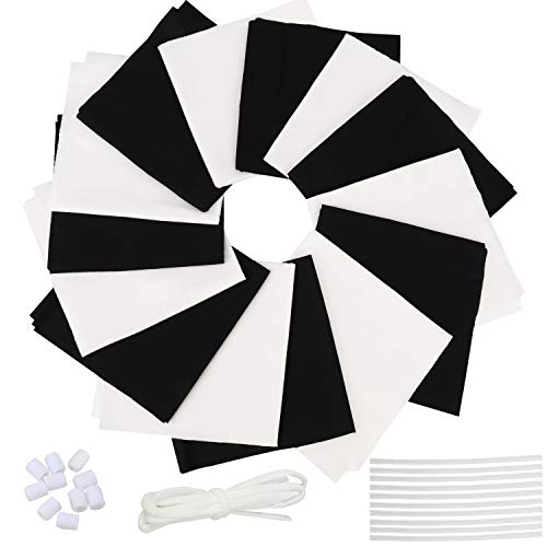 14Piezas Tela de Algodón Patchwork, Tela de Estampada Flores de Costura de Material Textil Manualidades Retales Algodón con Cinta elástica e Puente de la Nariz para Coser DIY(25x25cm Negro+Blanco)