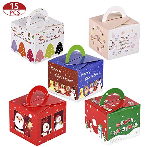 15 Piezas Cajas Kraft para Regalo de Navidad, Cajas de Dulces para Regalos de Navideña Dulces Galletas Chocolates