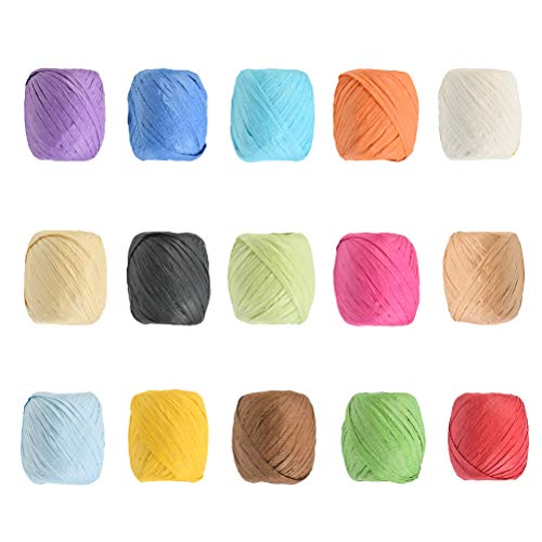 15pcs Rollos de Cinta de Papel 20m de 15 Colores de Rafia Papel Colorido Hilo para Manualidades Cinta de Papel de Rafia para Caja de Regalo Caja Embalaje