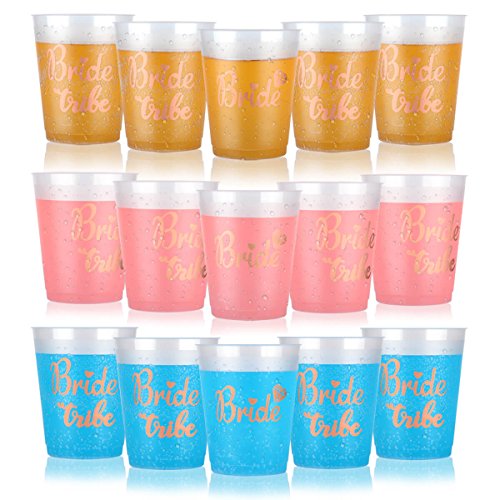 16 Count Bachelorette Party “Bride Tribe” Cups, Rose Gold tazas nupciales de la ducha w/2 “Novia” Cups, (Team Bride and Bride to be Accessories) by AniSqui (16 Oz, 450 ml)