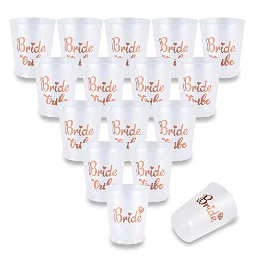 16 Count Bachelorette Party “Bride Tribe” Cups, Rose Gold tazas nupciales de la ducha w/2 “Novia” Cups, (Team Bride and Bride to be Accessories) by AniSqui (16 Oz, 450 ml)