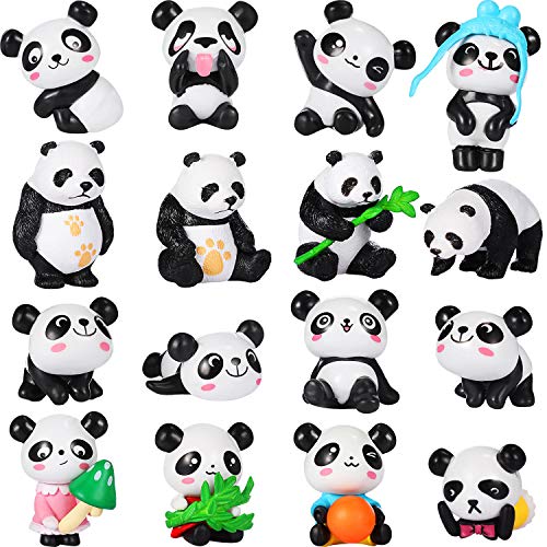 16 figuras de panda lindas figuras de panda, juguetes de minipanda, miniatura, muñeco de hadas, decoración para tartas, recuerdos de fiesta